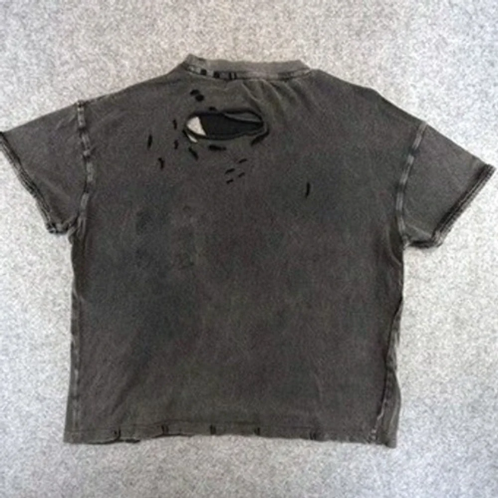 We The Free Free People Distressed Pocket T-Shirt Faded Black XS Grunge